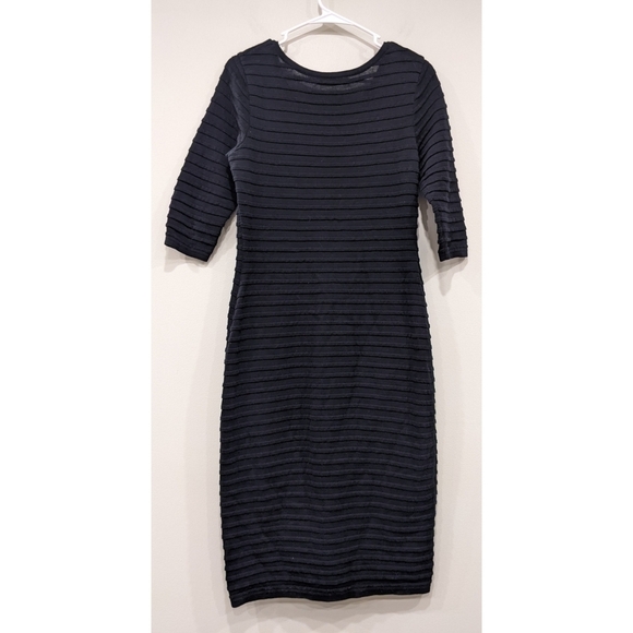 Peruvian Connection 100% Pima Cotton Black Rippled Bodycon Dress - Picture 2 of 5